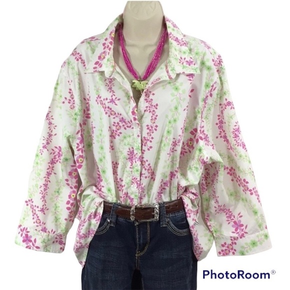 NWOT Izod blouse pastel floral Bright pink & green SZ 1X - Picture 2 of 15